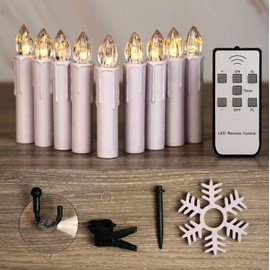 OWLBAY 10 PCS Flameless Window Candles, 4”H Battery Operated LED Flickering Taper Candles with Remote Timer and Suction Cups, Warm White Candlelight, Ideal for Birthday/Christmas/Wedding/Party Decor