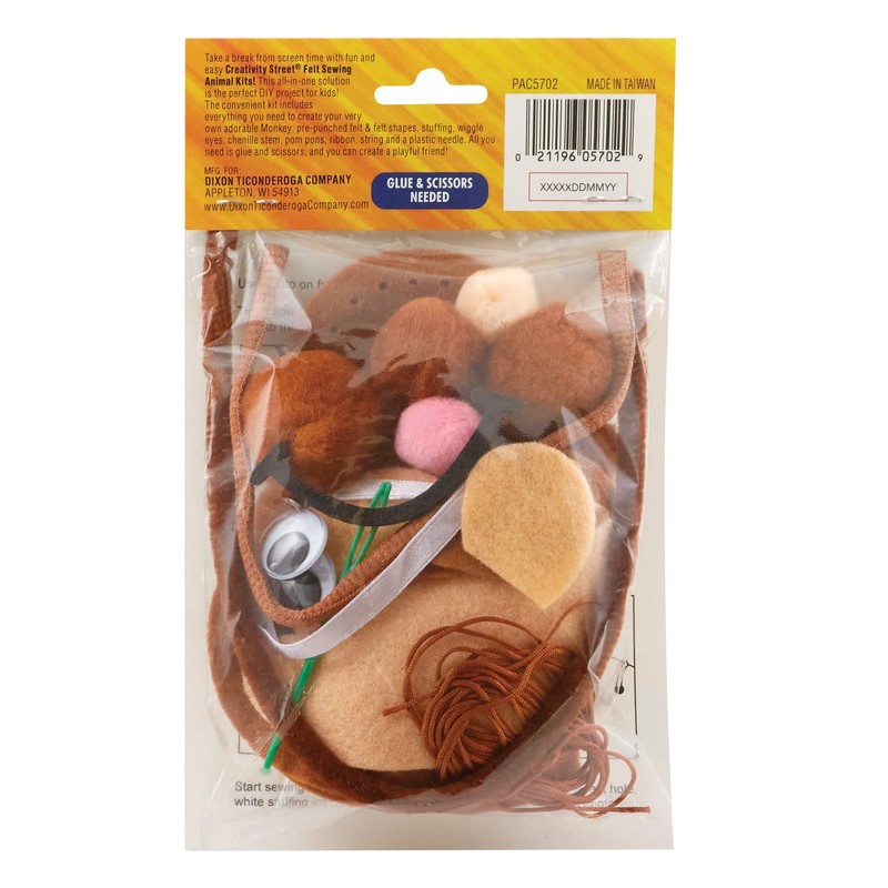 Creativity Street Felt Sewing Animal Kit, Monkey, 6.5" x 10.5"
