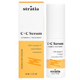 Stratia Suero de vitamina C C+C, fórmula 15% potente con 10% ácido L-ascórbico para una piel brillante y de tono uniforme, no irritante, crema facial 