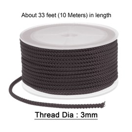 HARFINGTON Nylon Rebordear Hilo Cordón 3mm Extrafuerte Trenzado Nylon Cuerda para Collar Pulseras Joyería Fabricación Artesanías 10M/33 Pies, Café