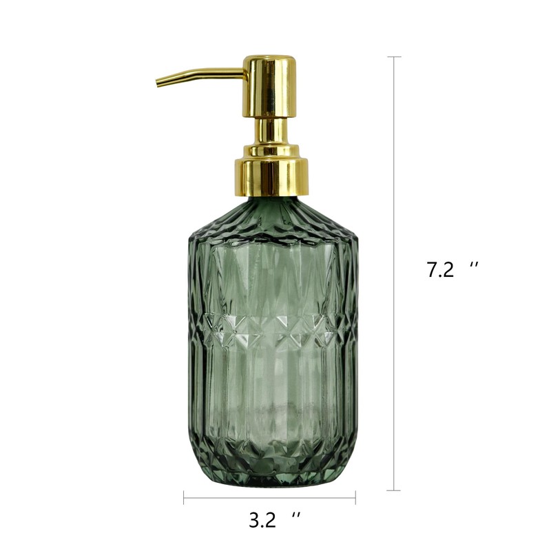 Hzxcuim 18oz Green Glass Soap Dispenser, Refillable Kitchen, Bathroom Thick