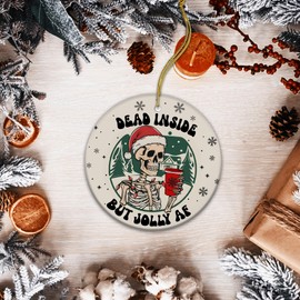 Funny Ornament 2025, Dead Inside But Jolly AF, Skeleton Ornament Gifts for Men, Skull Keepsake Ornaments, Gift Exchange (Skull)