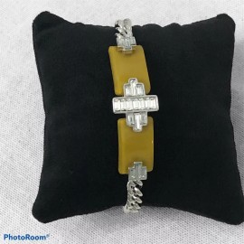 Lia Sophia Bracelet Color Coded Faux crystals mustard colored 6.5 to 7.5”