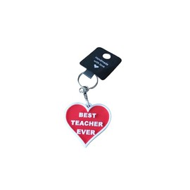Best Teacher Ever Keyring, Keychain, Heart Shaped, White and Red, Amazing Quality - Gift for teacher - End of school gift - Gift for school