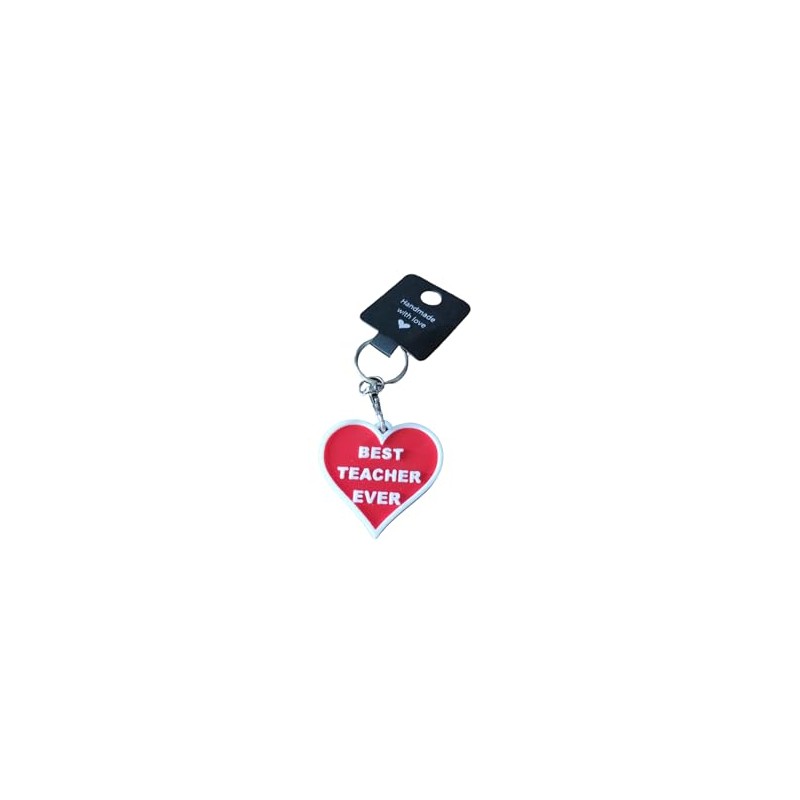 Best Teacher Ever Keyring, Keychain, Heart Shaped, White and Red,