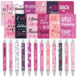 Qeeenar 48 Pcs Nurse Appreciation Gifts Set 24 Inspirational Nurse Notebooks 24 Motivational Ballpoint Pens for Women Nursing Graduation Week Gift(Sweet)