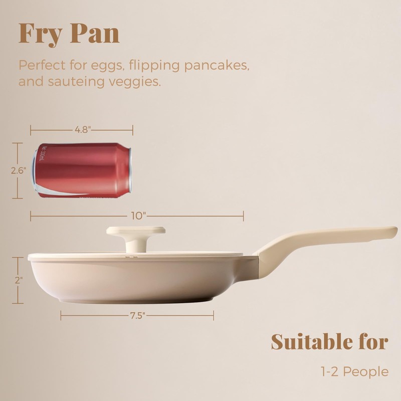 PRICUSIS Nonstick Frying Pan with Lid, Healthy Skillet, Egg Pan