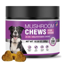 Turkey Tail Mushroom for Dogs 200 Chews Supplement Mushrooms Dog Multivitamin Chewables Pet Vitamins Complex with Reishi Lions Mane for Immune Support Joint Digestive and Liver (Pork Flavor)