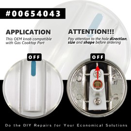 ZNTVW 00654043 Cooktop Range Surface Burner Knob Gas Control Assembly Compatible with Bosch Stove Knob Replace 654043, 2693353, AP5325796, PS8731489, EAP8731489(1PC)