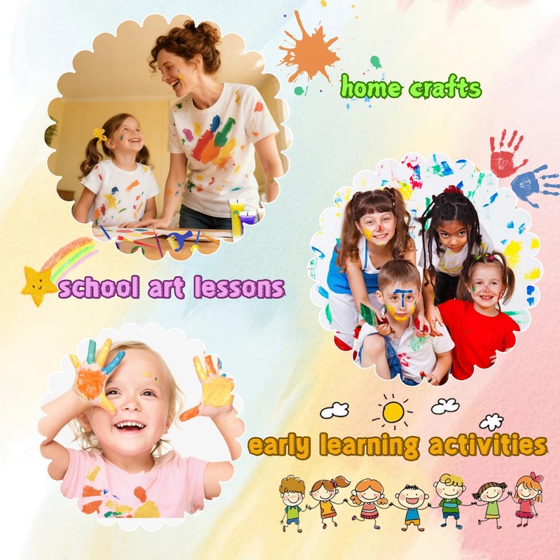 Lubibi Kids Washable Finger Paint Set，Non-Toxic 12 Colors Art Painting