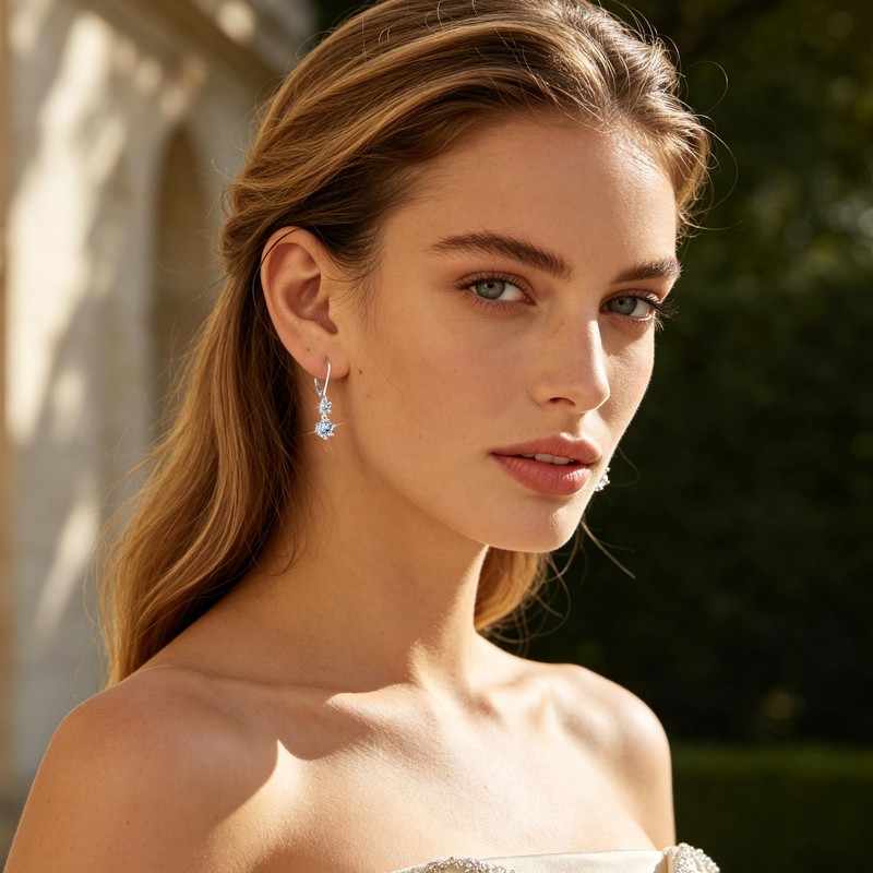 Silver Moissanite Drop Earrings for Women Moissanite Dangle Earrings, 2.6ct