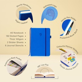 Ottergami The Essential Bullet Dotted Journal Kit, (Blue), Hardcover Dotted Notebook A5 Dot Grid Journaling Work Notebook with 192 pages, Vegan Leather Journals for Women & Men
