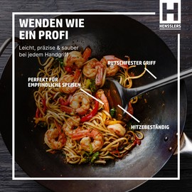 HENSSLERS® Stainless Steel Spatula [With Black Titanium Coating] - Metal Spatula with Ergonomic Handle Henssler's Kitchen Friend - Frying Turner Heat-Resistant, Robust and Scratch-Free