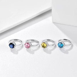 Bestyle Adorable September Sapphire Birthstone Rings 925 Sterling Silver CZ Round Gemstone Rings Great Birthday Gift for Daughter/Wife/Mom/Grandma