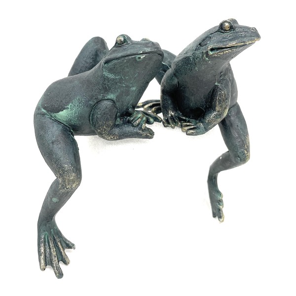 Small Bronzed Green Pair of Climbing Frogs Garden Patio Pond