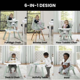Jeep Milestone 6-in-1 High Chair by Delta Children - High Chair Converts to Stool, Booster Seat, Toddler Chair, Activity Table and Desk and Chair, Sage Green