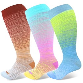 LEVSOX Plus Size Compression Socks Wide Calf Men&Women 20-30 Knee High Support Socks for Nurse, Prenancy, Travel