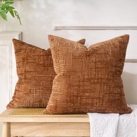 Dorunfeey Set of 2 Caramel Boho Decorative Cushion Covers, 40 x 40 cm, Chenille Cushion Covers, Sofa Cushion, Decorative Cushion Cover, Decorative Cushion Covers, Decoration for Sofa, Couch, Bedroom