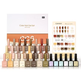 CANNI- Juego de 30 esmaltes de uñas en gel sin hema de 9 ml, kit de esmaltes en gel con purpurina dorada, color nude, marrón, rojo y dorado, para...  
