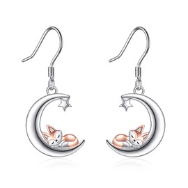 VONALA Animal Dangle Drop Earrings 925 Sterling Silver Fox Moon Earrings Hypoallergenic Jewellery Christmas Day Birthday Gifts for Women Teen Girls
