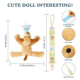 Zooawa Baby Pacifier, Dog Pacifier Holder with Detachable Plush Stuffed Animal Toy for Infant Boys Girls 3-36 Months