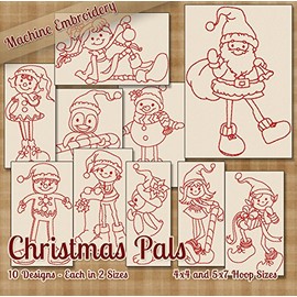 Christmas Pals Redwork Embroidery Machine Designs on CD - 10 Beautiful Outline Style Patterns - 2 Sizes Each - Multiformat CD