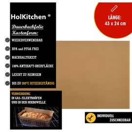 HolKitchen Permanent Baking Foil Set of 2 - Baking Paper Loaf Tin - Premium Baking Paper - Reusable Baking Foil - Heat Resistant, Non-Stick Coating, Dishwasher Safe (Set of 2, 43 x 24 cm)
