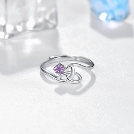 Celtic Ring, 925 Sterling Silver Birthstone Adjustable Open Ring for Women Celtic Knot Thumb Ring Gift for Women Teenagers, Sterling Silver