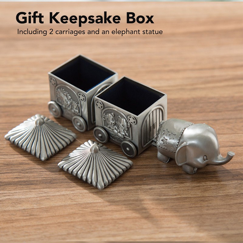 Baby Teeth Organizer Elephant Carriage Keepsake Box Metal Collection Container