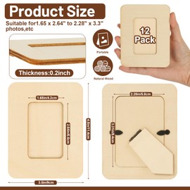 RYKOMO 12 Pack Mini Wooden Picture Frames for Crafts, 2" x 3" Mini Wood Photo Frame Small Unfinished Standing Photo Frames Tabletop Frame Decorate for MotherDay,FatherDay Gifts Wedding Birthday Party