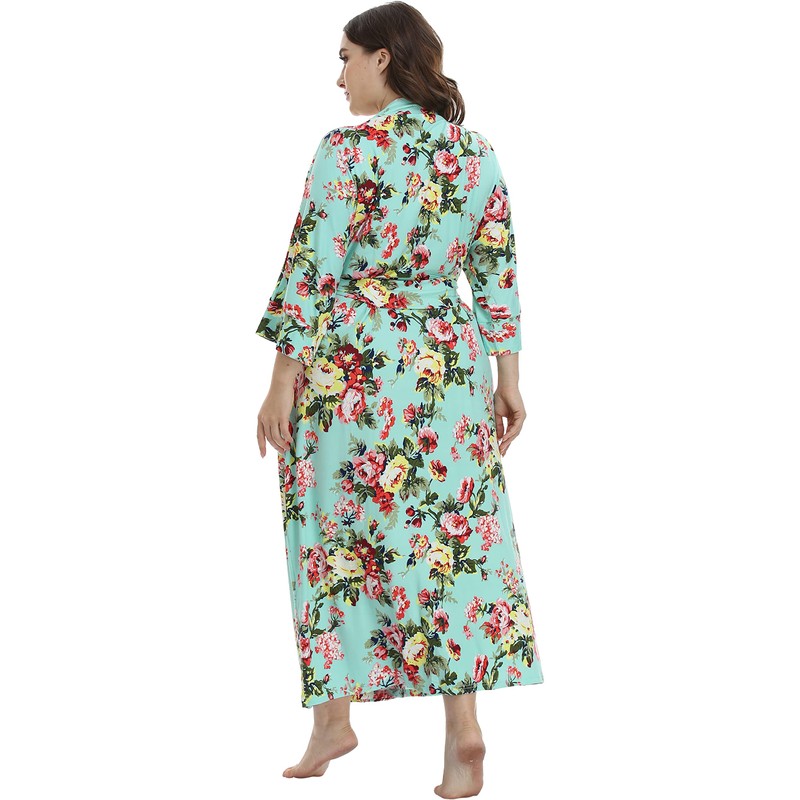 iFigure Women's Plus Size Long Robe Floral Bathrobes Dressing Gown