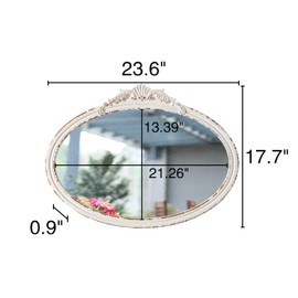 Sintosin Vintage Oval Bathroom Mirrors for Over Sink 24" X 18", Wall Hanging Antique Arendahl Mirrors for Bedroom, Horizontal Distressed White Farmhouse Wood Baroque Mirror for Living Room