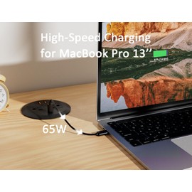 MAZZGOFOR 2PCS 3 Inch Desktop Power Grommet,GaN 65W USB C High-Speed Charging Station,3-USB Port,Flush Mount,Flat Plug,6.5 ft Power Cord.Round Desk Hole Grommet Outlet for Workspace,Laptops,Black