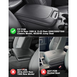 KBH Center Console Armrest Cover Replacement for 2013-2018 Ram 1500, 2013-2025 Ram 2500/3500/1500 Classic, 40/20/40 Jump Seat, Vinyl Leather Foam Upholstery, Anti-Scratch, Black
