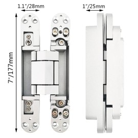 Alamic Invisible Hinge Concealed Door Hinges Heavy Duty Hidden Hinge up to 176 Pound Doors 3-D Adjustable 7 inch Silver - 1 Pair
