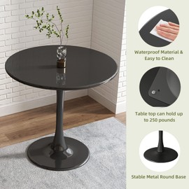 Kasinali Black Round Table Modern Dining Table Tulip Round Kitchen Table Mid Century Coffee Table for Living Room, 31.5 inch