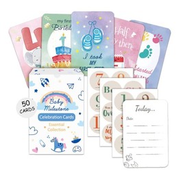 HAGOT 50 Baby Milestone Cards in Gift Box, Baby Shower Gifts for Mum, Double Sided Milestone Baby Cards for New Parents Pregnancy Gifts and Keepsake