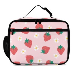 Muishi Strawberry Flowers Reusable Lunch Box Insulated Lunch Bag Cooler Bag Lunchbox Meal Food Container Tote Bag for Women Kids Girls School Camping Hiking Picnic Beach Travel