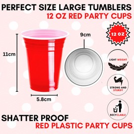 AmazCups Large Red Solo Party Cups –12oz Plastic Cups Red Party Cups for Christmas Party and American Games,Picnics,BBQ