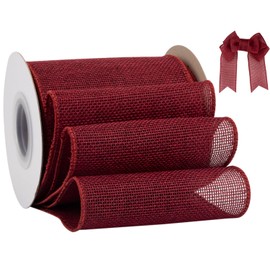 Tekdeere Burlap Ribbon 4 Inch x 10 Yard, Burgundy Wired Ribbon for Crafts, Gift Wrapping, Wreaths, Bows, Tree Decoration and Outdoor Decoration