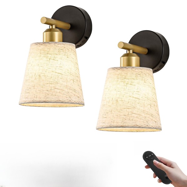 JOOSENLUX Battery Operated Wall Sconce Set of 2 with Fabric