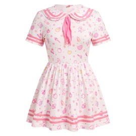 ABAFIP Women Onesie Pajamas Romper Short Sleeve Doll Collar Sleepwear Romper, White/Opulent Garden