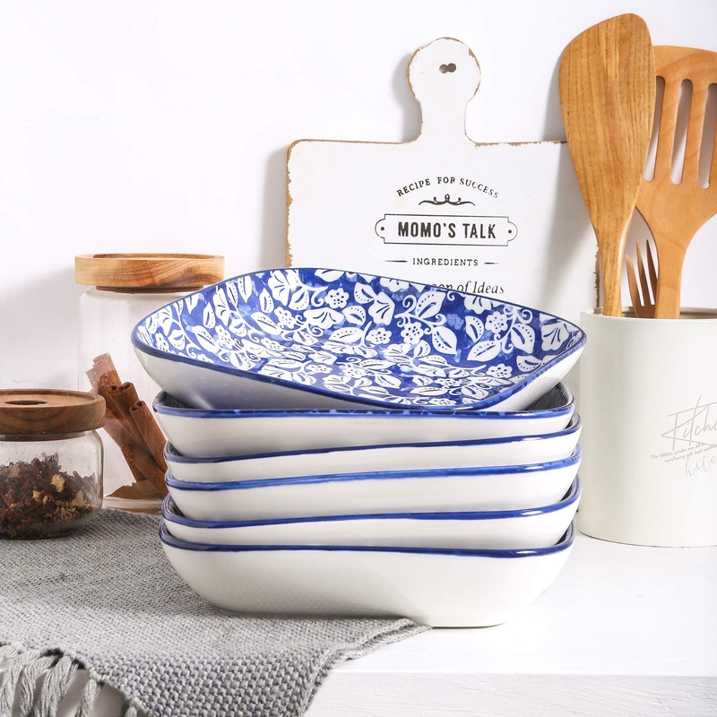 Selamica Porcelain 8-inch Square Dinner Plates, Salad Pasta Bowls, Set