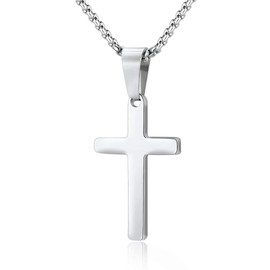 M MOOHAM Stainless Steel Silver Cross Necklace for Men - 22 Inch Chain, Plain Cross Pendant - Unisex Jewelry, Hypoallergenic, Oxidation Resistant