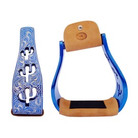 Horse Western 5" Slanted Offset Angled Cactus Engraved Pink Aluminum Show Stirrups 51243RB