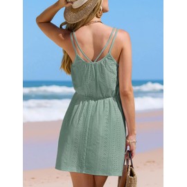 CUPSHE Women's Sleeveless Spaghetti Strap Summer Mini Beach Dress Waist Cover Up Swimwear, Green, 38