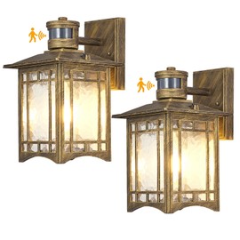 XANGQAN 2 Pack Bronze Outdoor Motion Sensor Lights - Dusk to Dawn Lighting Fixture for Outside House Exterior - Wall Mount Porch Lantern with Yard Front Motion Detector - Garage Patio Anti-Rust Light