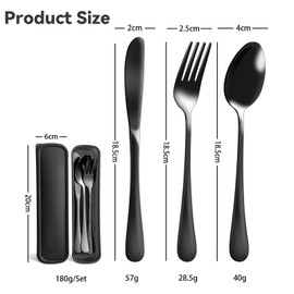 xolear 3 Teiliges Reisebesteck, Camping Besteck aus Edelstahl, Wiederverwendbare Tragbares Campingbesteck mit Messer, Gabel, Löffel, Leicht Reinigbar, für Arbeit, Schule, Camping und Reisen (Schwarz)