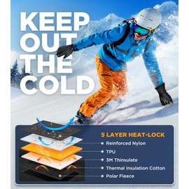 UMEWARM -10℉ Winter Gloves for Cold Weather Made with 3M Insulation, 5-Layer Fabric Snow Ski Gloves Women Men, Windproof & Waterproof Gloves for Men, 10 Touchscreen Fingers Thermal Glove