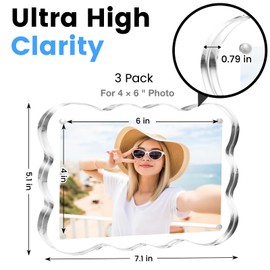 EZMeetU Acrylic Picture Frames 3 Pack, 4×6 In Magnetic Picture Photo Frames, Clear Frameless Photo Display Freestanding,Double Sided Picture Frame Gift for Desk Desktop Home Office Decor,UV Protection